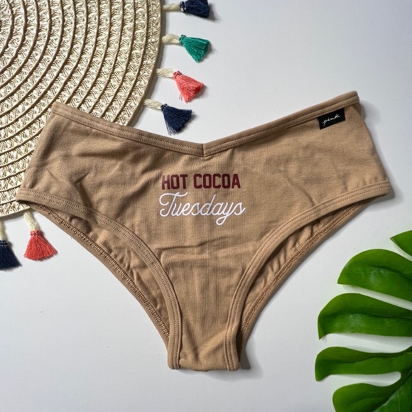 Victoria's Secret PINK Cotton Cheekster Panty Hot Cocoa Tuesdays Beige Large NEW - Picture 3 of 3